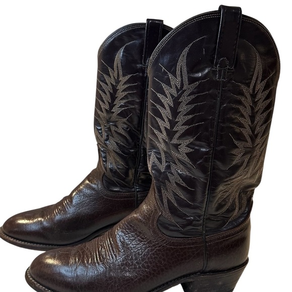 Vintage Dan Post Leather Brown Cowboy Boots Size 10D - Picture 1 of 16